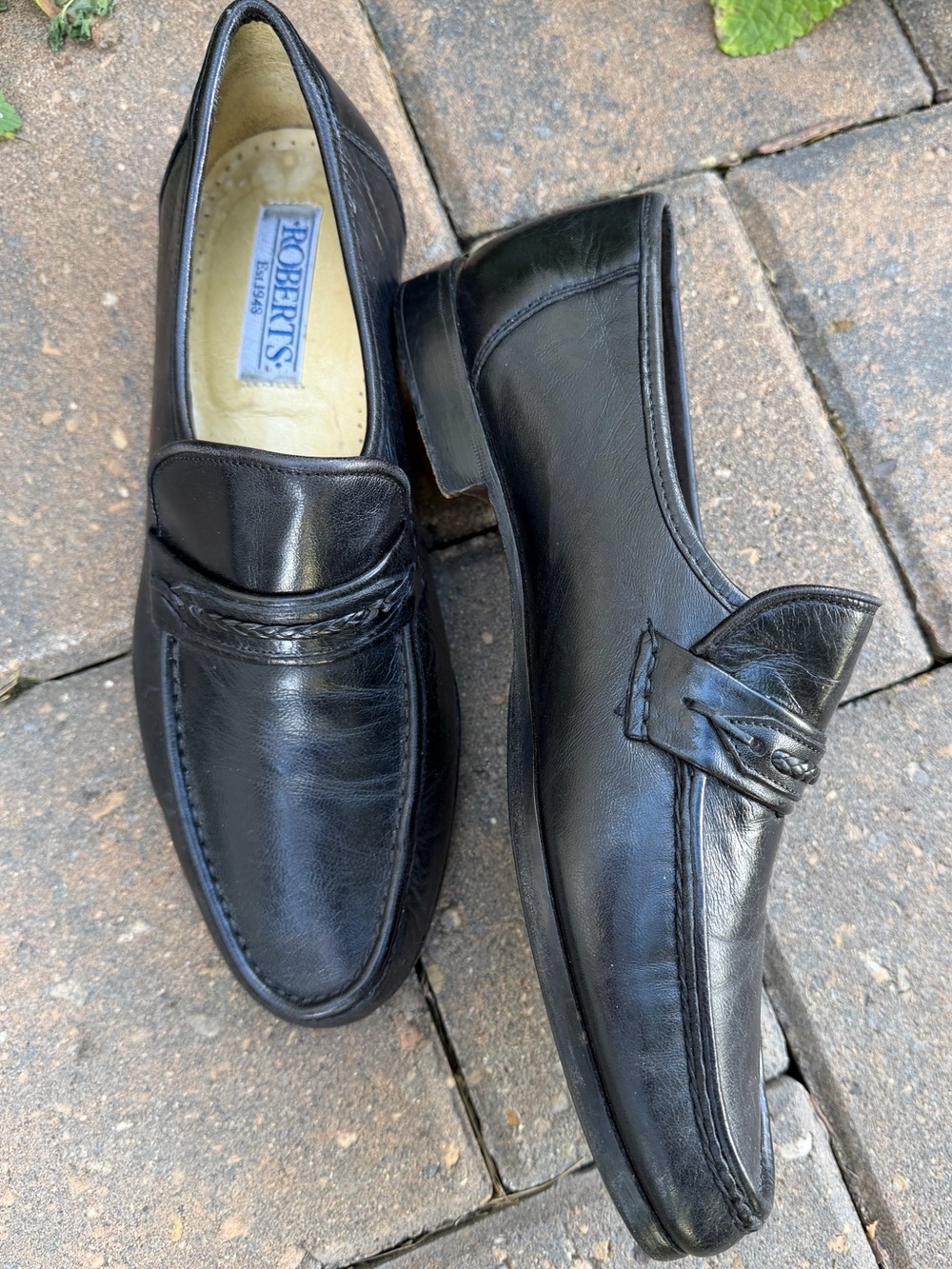 Roberts Men's Black Leather Penny Loafers Braided Strap Slip-On Size 9.5 M Fall